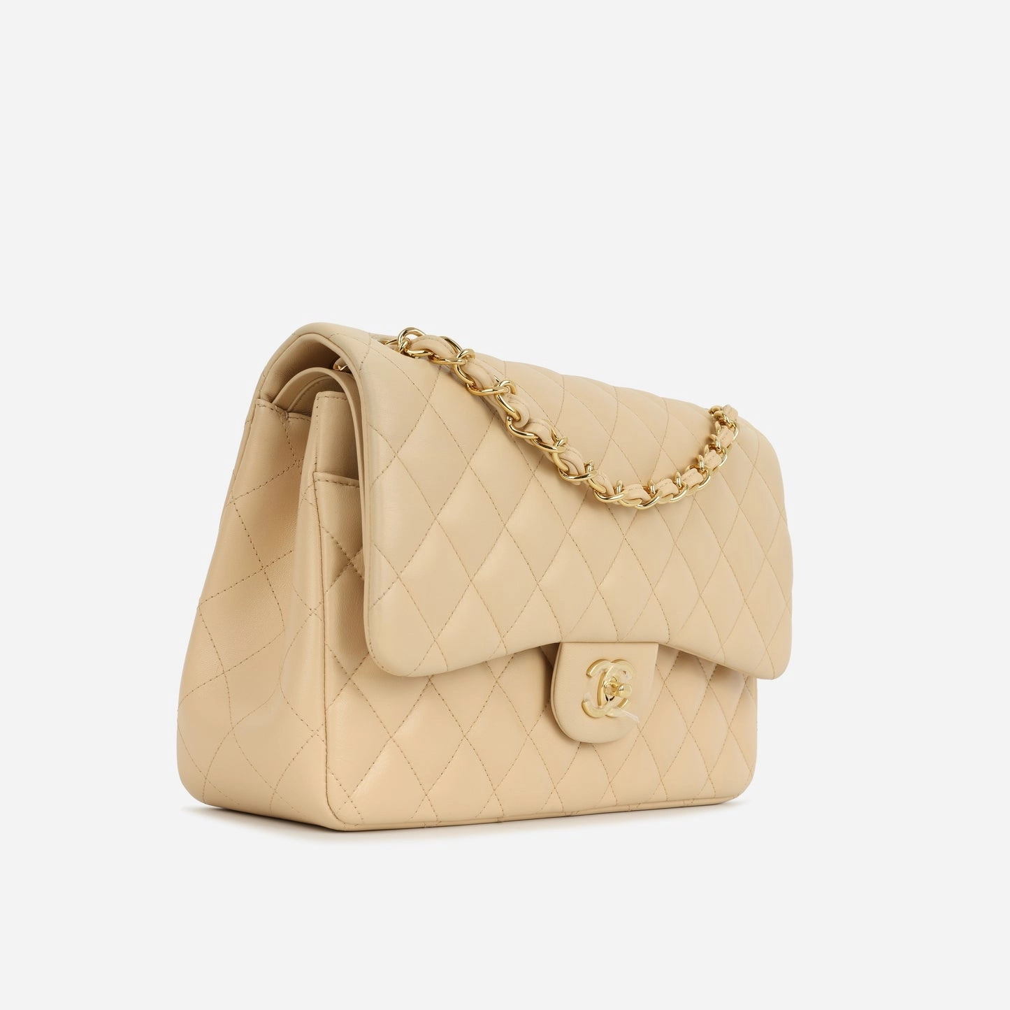 Chanel - Classic Flap Bag Jumbo - Beige Lambskin CGHW - Pre Loved - 2012