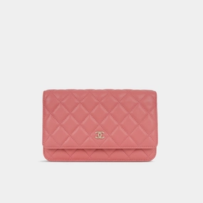 Chanel - Classic Wallet On Chain - Coral Pink Caviar Leather - CGHW - Pre-Loved