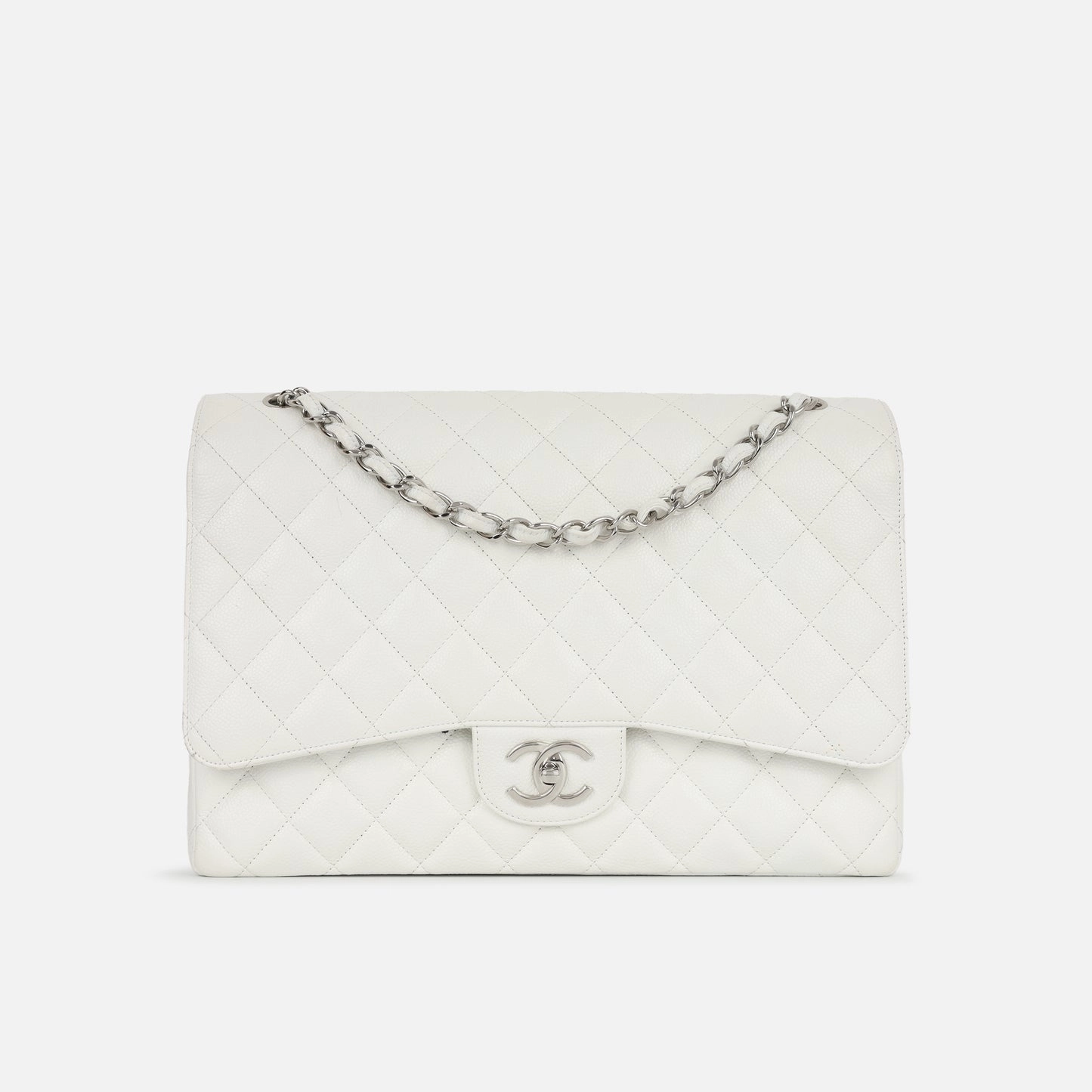 Chanel - Maxi Classic Flap - White Quilted Caviar Leather SHW - 2011 - Pre-Loved