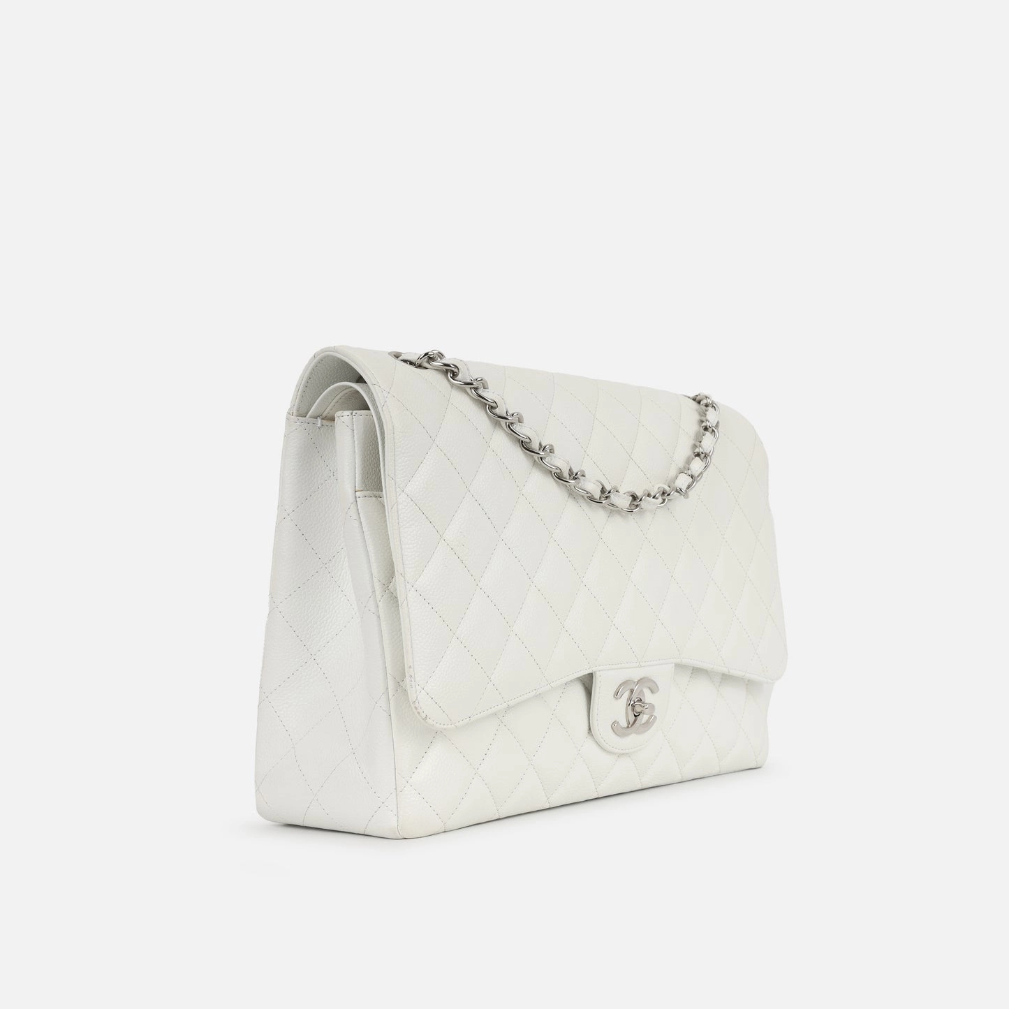 Chanel - Maxi Classic Flap - White Quilted Caviar Leather SHW - 2011 - Pre-Loved