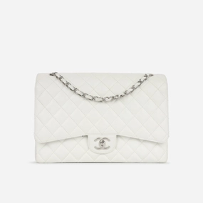 Chanel - Maxi Classic Flap - White Quilted Caviar Leather SHW - 2011 - Pre-Loved