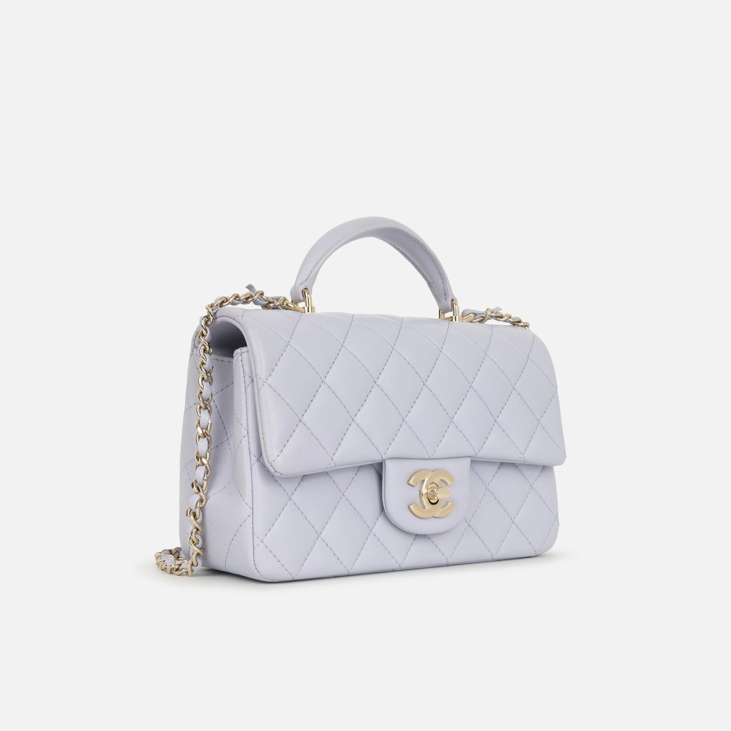 Chanel - Mini Rectangular Plaque Top Handle - Lilac Lambskin CGHW - Pre-Loved