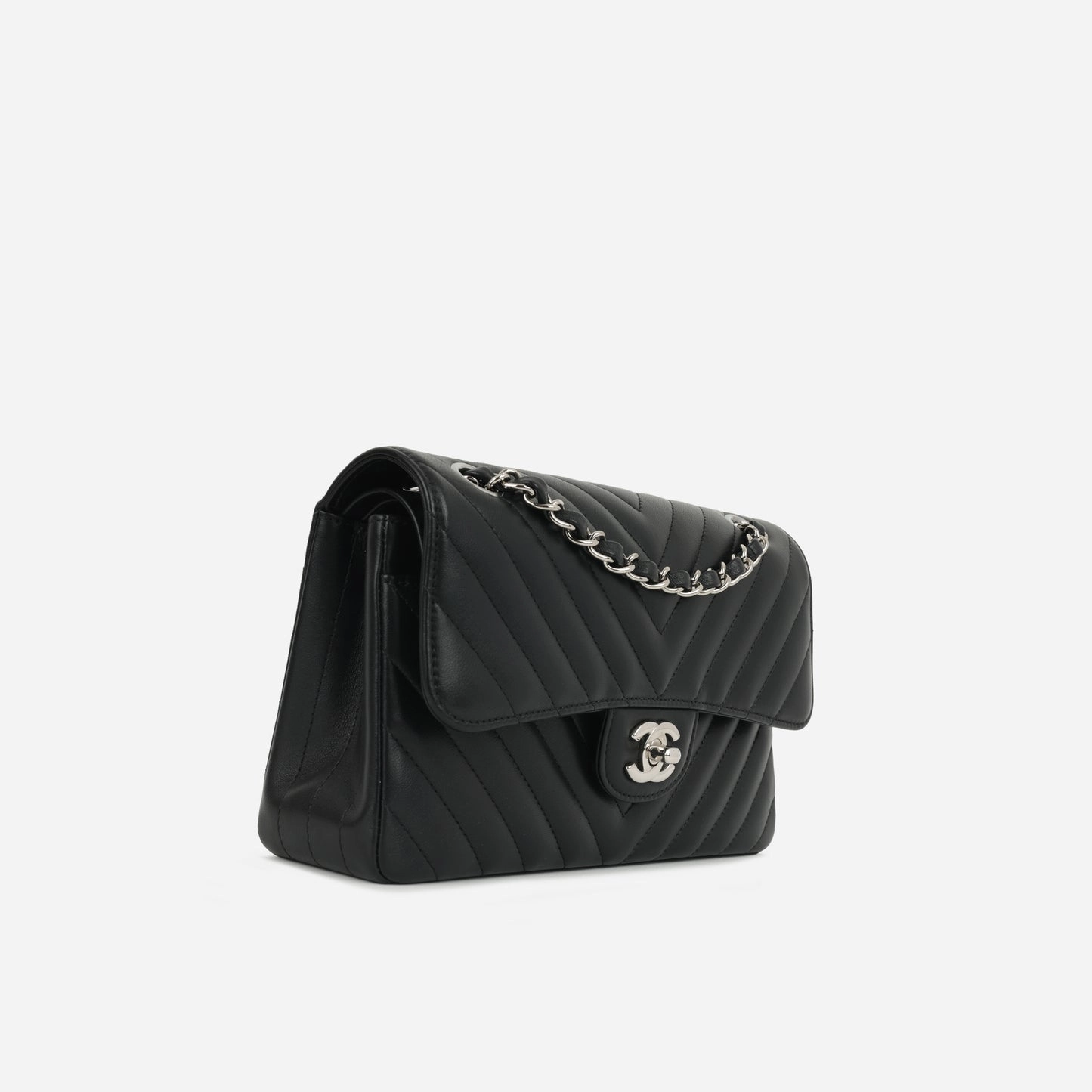 Chanel - Small Classic Flap - Black Quilted Chevron Lambskin SHW - 2020 - Pre-Loved