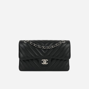 Chanel - Small Classic Flap - Black Quilted Chevron Lambskin SHW - 2020 - Pre-Loved