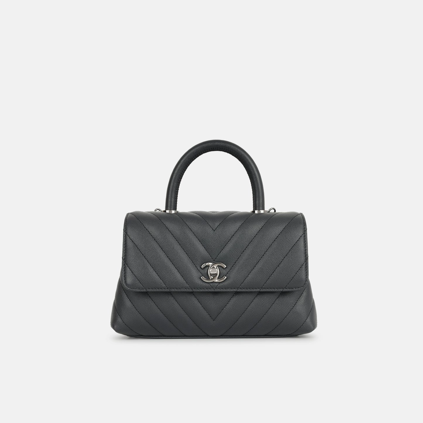 Chanel - Small Coco Handle Bag - Dark Grey Caviar SHW - Pre-Loved - 2019