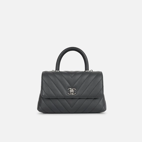 Chanel - Small Coco Handle Bag - Dark Grey Caviar SHW - Pre-Loved - 2019