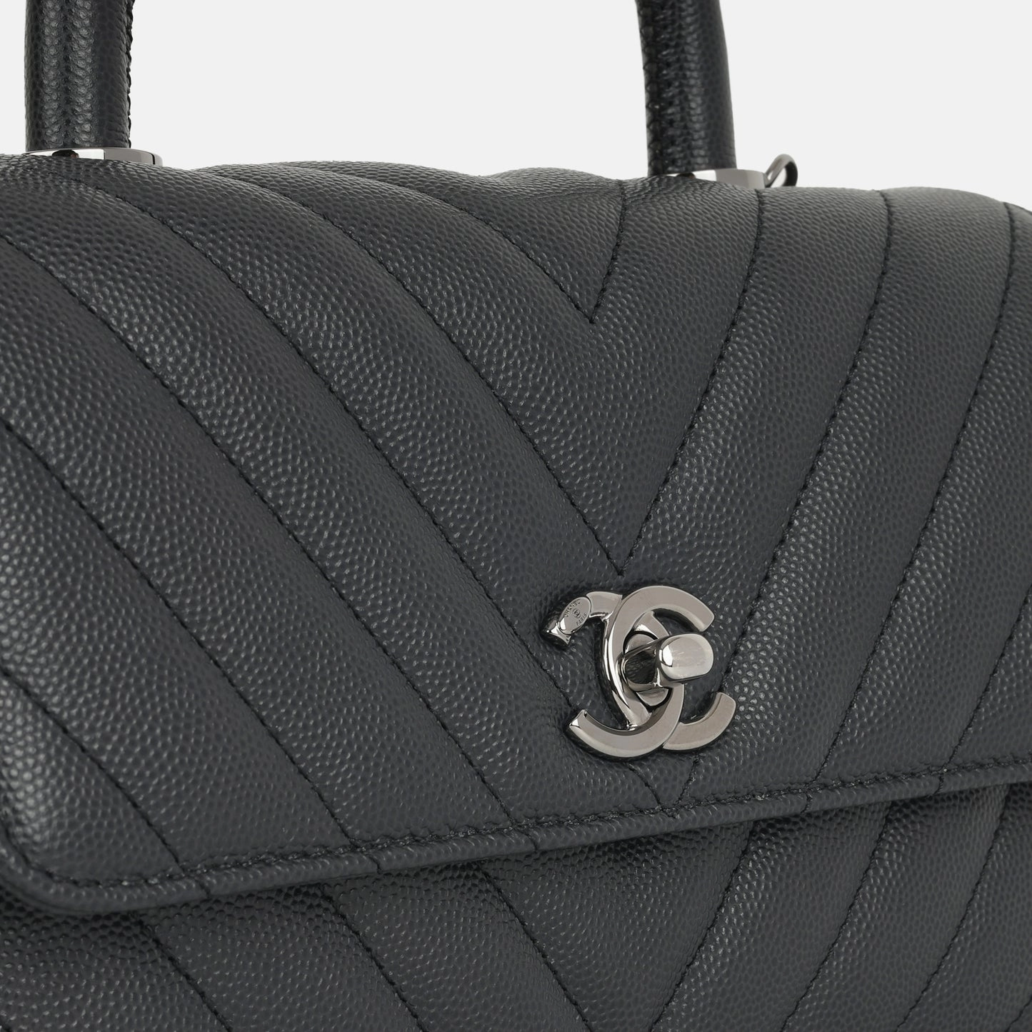 Chanel - Small Coco Handle Bag - Dark Grey Caviar SHW - Pre-Loved - 2019