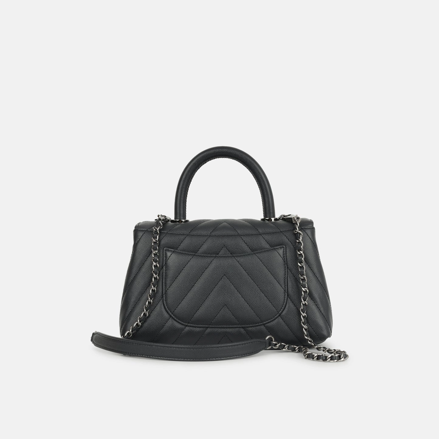 Chanel - Small Coco Handle Bag - Dark Grey Caviar SHW - Pre-Loved - 2019