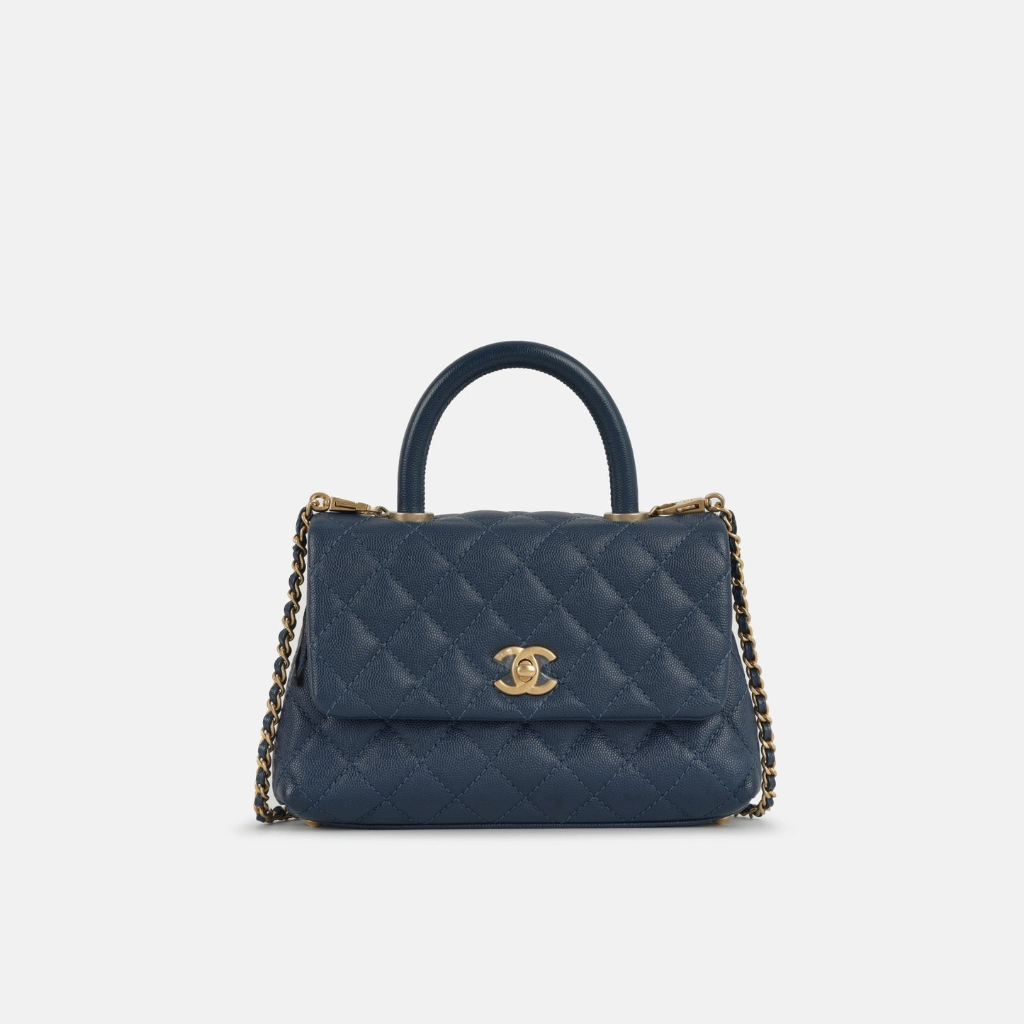 Chanel - Small Coco Handle Bag - Navy Blue Caviar CGHW - Pre-Loved - 2018