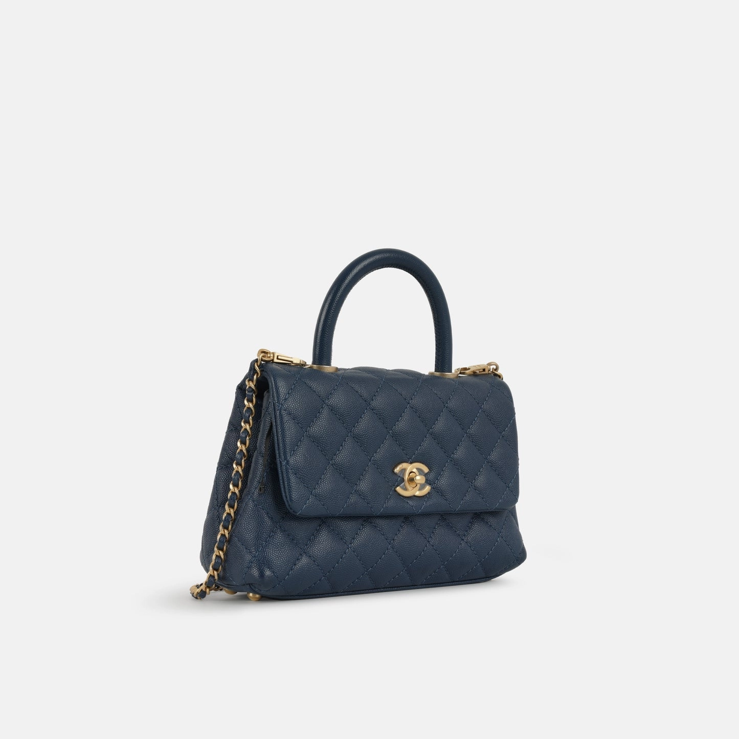 Chanel - Small Coco Handle Bag - Navy Blue Caviar CGHW - Pre-Loved - 2018