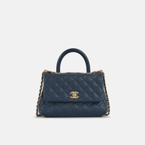 Chanel - Small Coco Handle Bag - Navy Blue Caviar CGHW - Pre-Loved - 2018