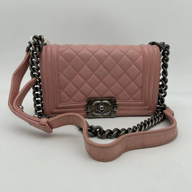 Chanel Boy Rose Pink Quilted Leather Crossbody Bag Medium