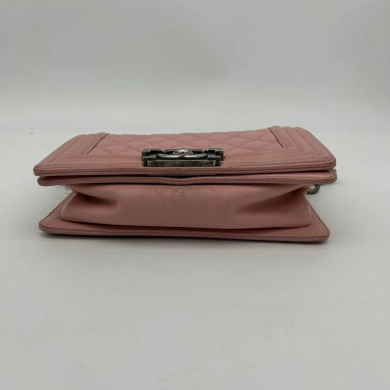 Chanel Boy Rose Pink Quilted Leather Crossbody Bag Medium