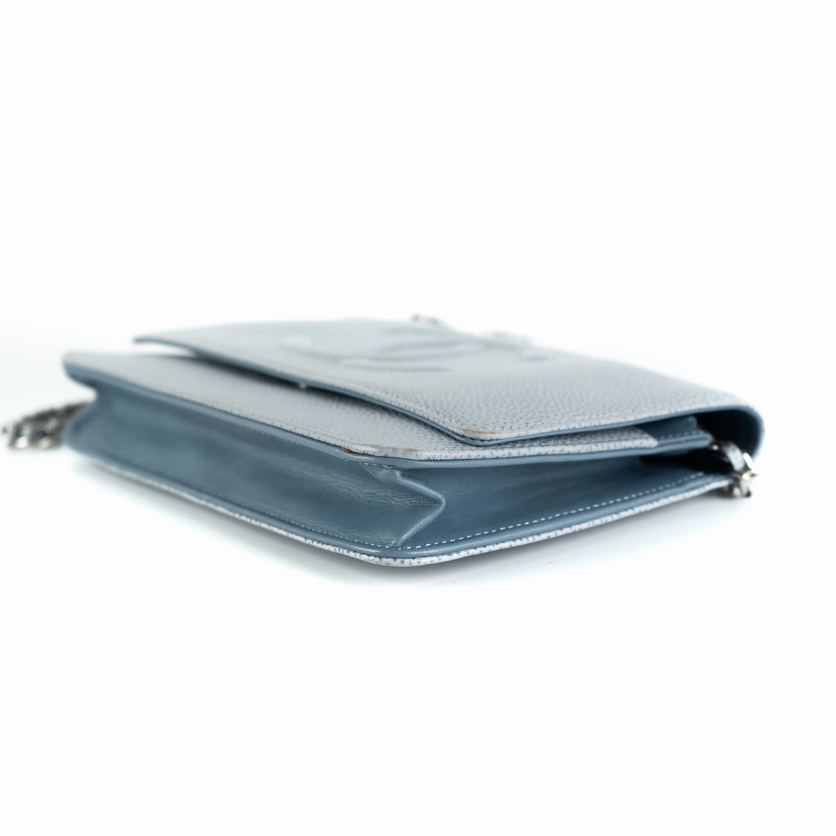 Chanel Caviar Wallet On Chain Light Blue
