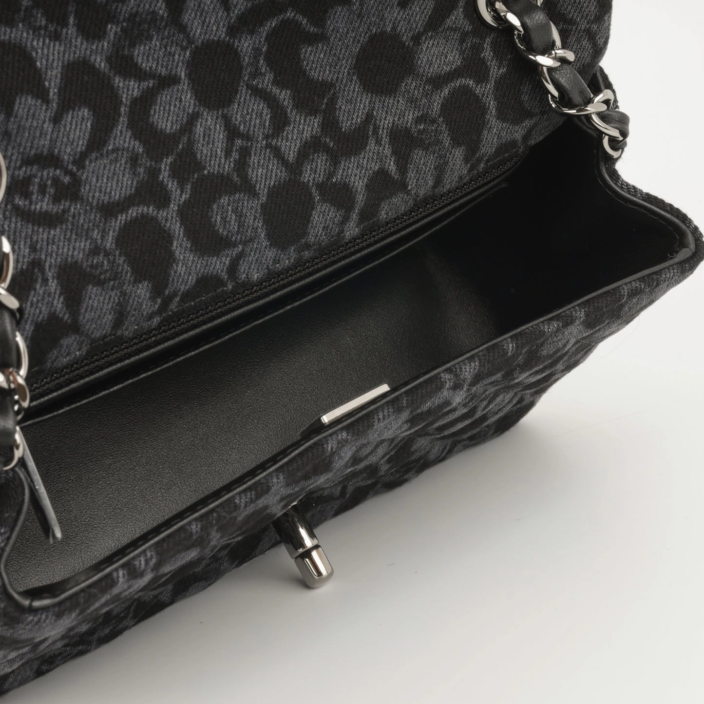 Chanel Chanel - Classic Flap Bag - Mini Rectangular - Black Floral Denim SHW - Pristine Condition