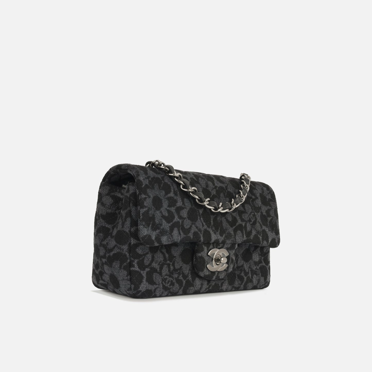 Chanel Chanel - Classic Flap Bag - Mini Rectangular - Black Floral Denim SHW - Pristine Condition