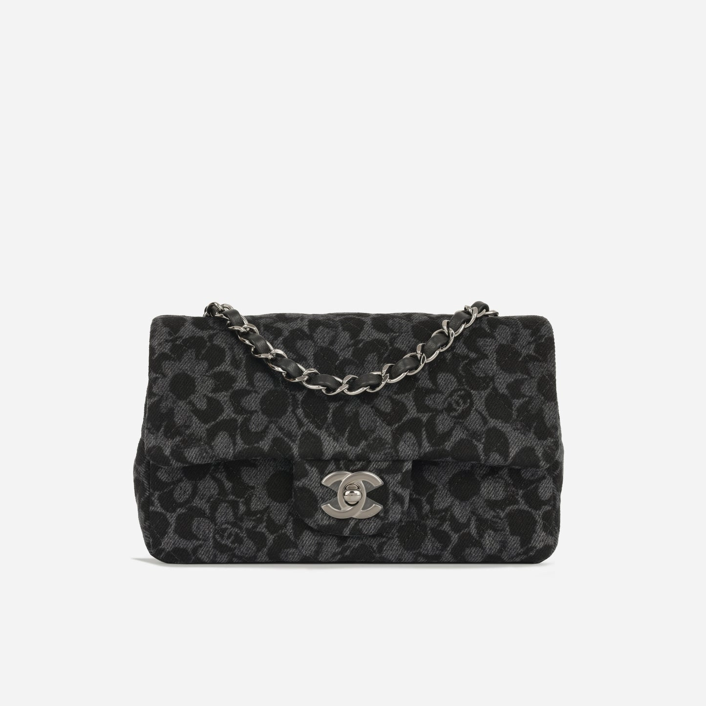Chanel Chanel - Classic Flap Bag - Mini Rectangular - Black Floral Denim SHW - Pristine Condition