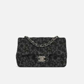 Chanel Chanel - Classic Flap Bag - Mini Rectangular - Black Floral Denim SHW - Pristine Condition
