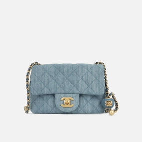 Chanel Chanel - Mini Square Pearl Crush - Blue Denim AGHW - Pristine Condition