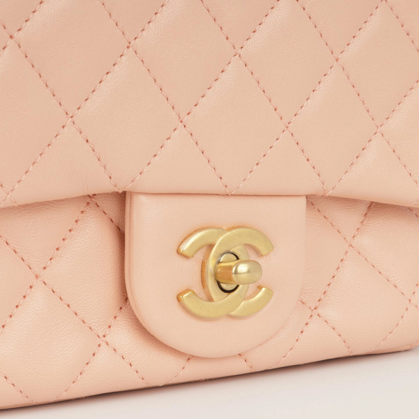 Chanel Chanel - Mini Square Pearl Crush - Peach Lambskin AGHW - Pristine Condition