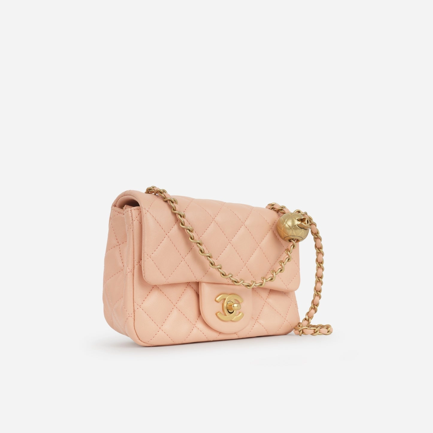 Chanel Chanel - Mini Square Pearl Crush - Peach Lambskin AGHW - Pristine Condition