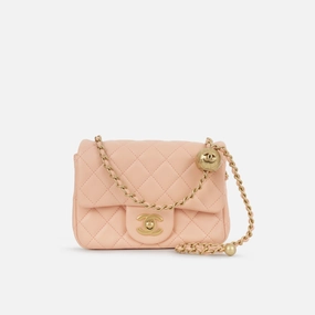 Chanel Chanel - Mini Square Pearl Crush - Peach Lambskin AGHW - Pristine Condition