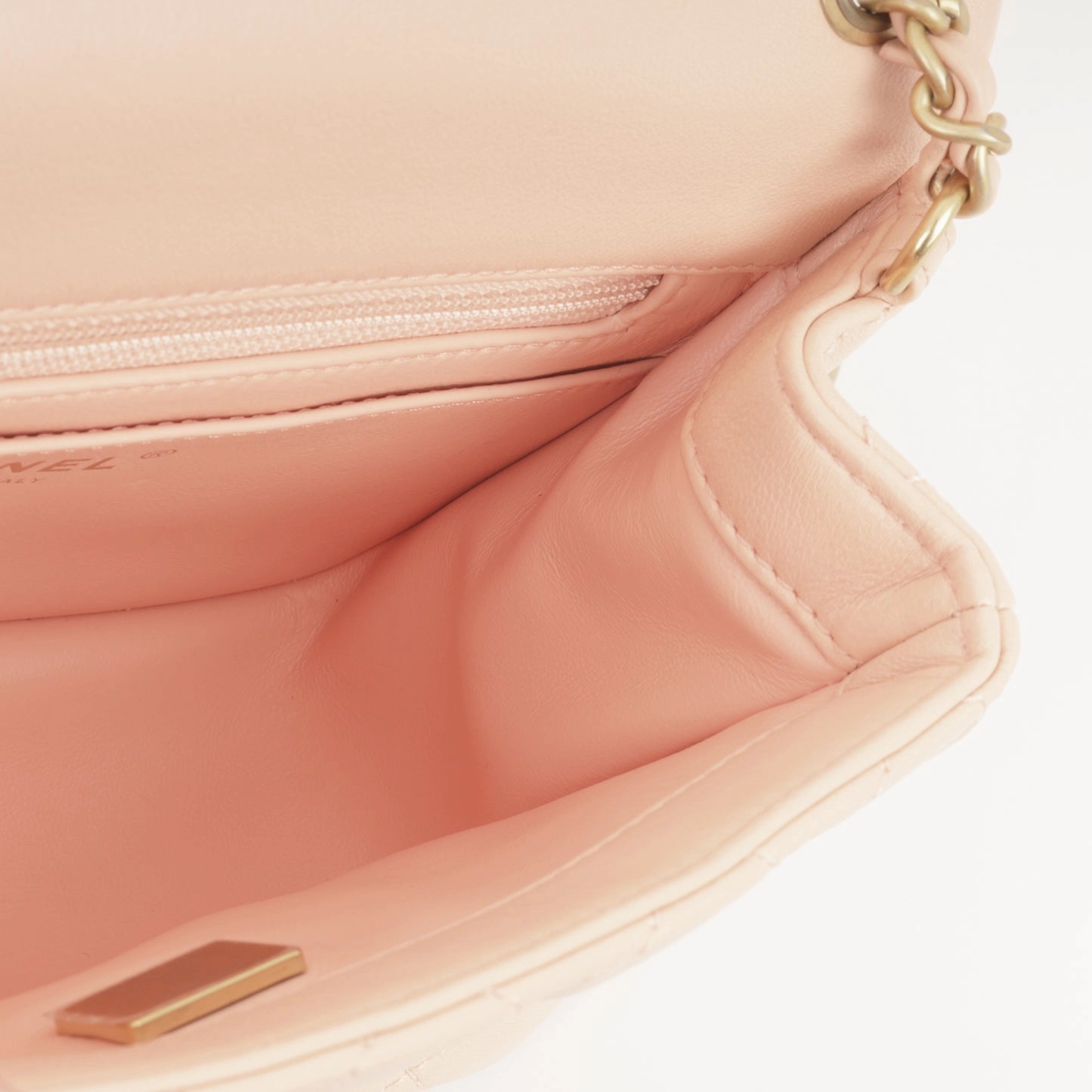 Chanel Chanel - Mini Square Pearl Crush - Peach Lambskin AGHW - Pristine Condition