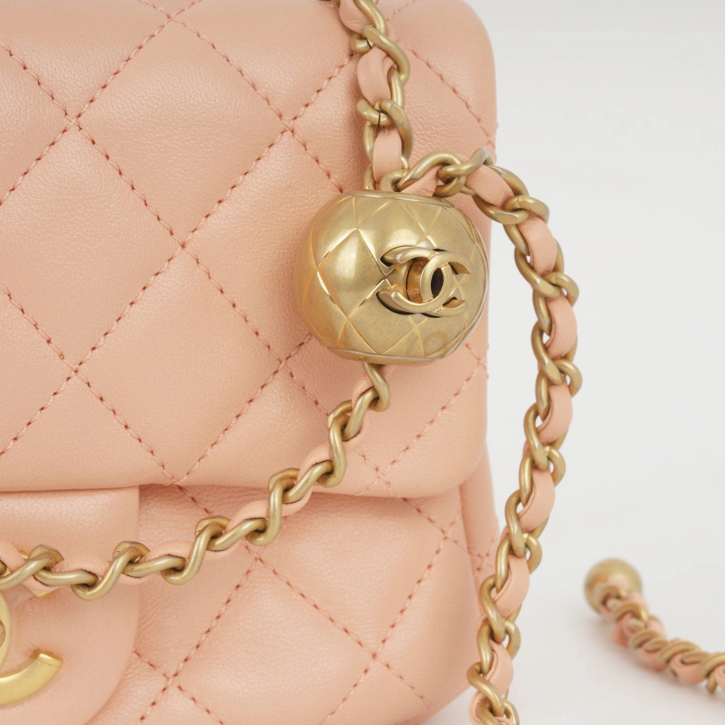 Chanel Chanel - Mini Square Pearl Crush - Peach Lambskin AGHW - Pristine Condition