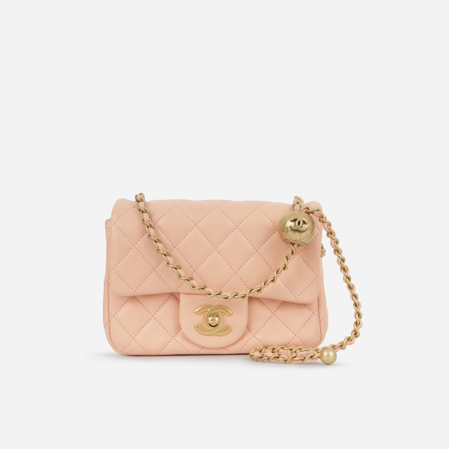 Chanel Chanel - Mini Square Pearl Crush - Peach Lambskin AGHW - Pristine Condition