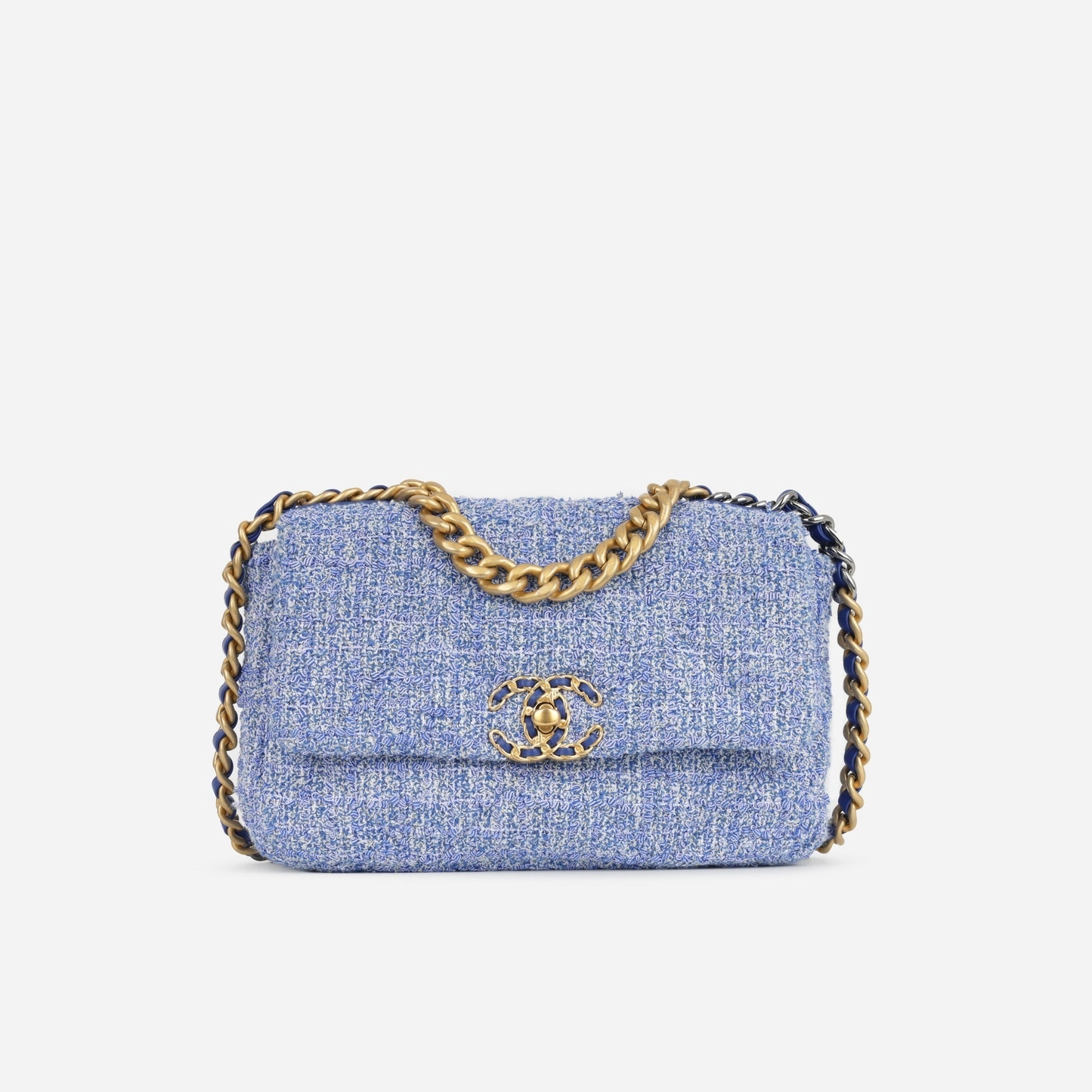 Chanel Chanel - Small 19 Flap Bag - Mixed Blue Tweed MHW - Plaque Series - Pre-Loved