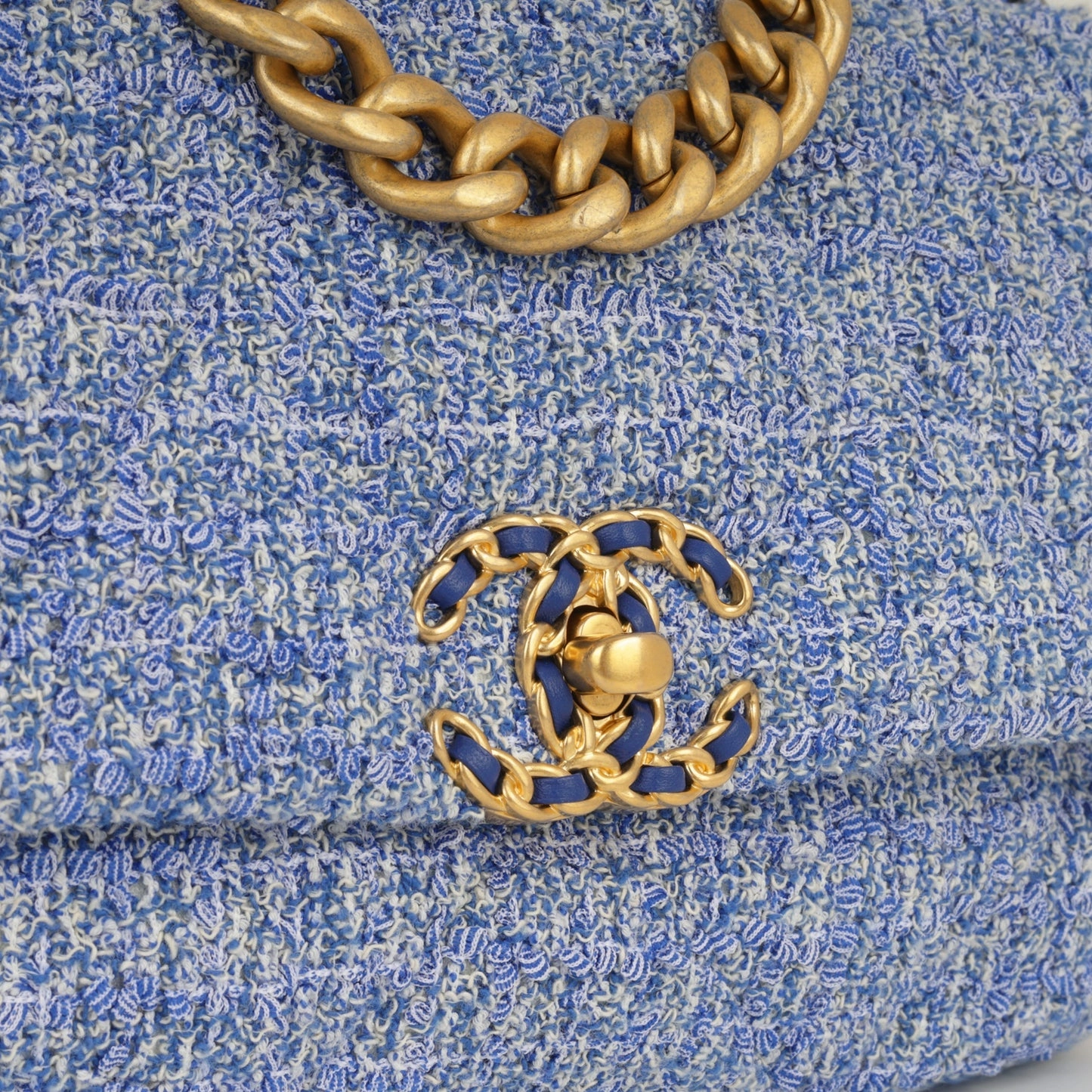 Chanel Chanel - Small 19 Flap Bag - Mixed Blue Tweed MHW - Plaque Series - Pre-Loved