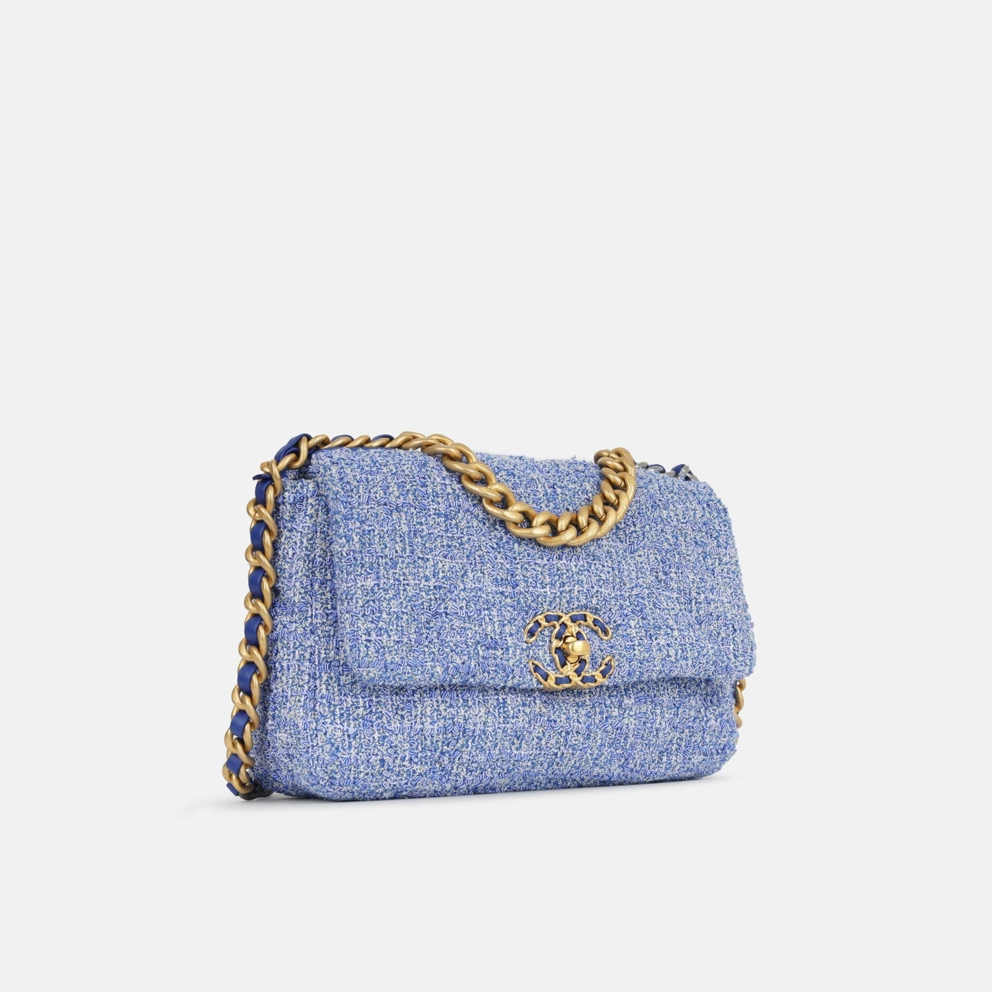 Chanel Chanel - Small 19 Flap Bag - Mixed Blue Tweed MHW - Plaque Series - Pre-Loved