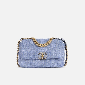 Chanel Chanel - Small 19 Flap Bag - Mixed Blue Tweed MHW - Plaque Series - Pre-Loved