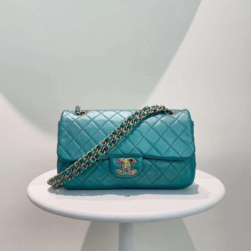 Chanel Classic Flap Bag Turquoise Leather Crossbody