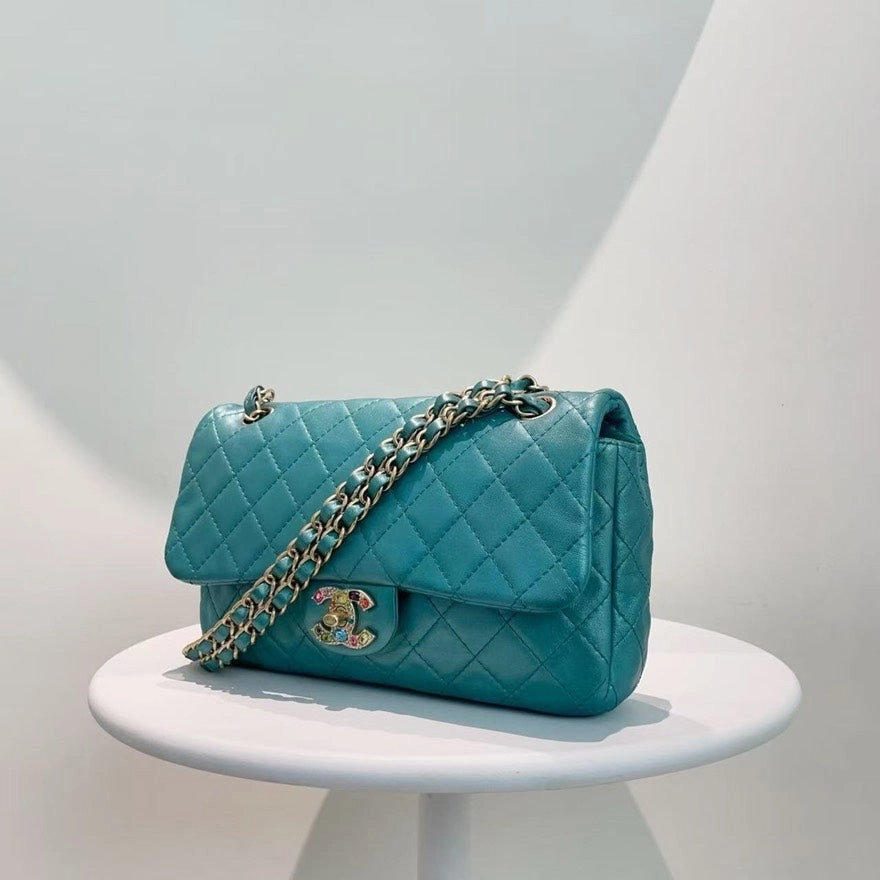 Chanel Classic Flap Bag Turquoise Leather Crossbody