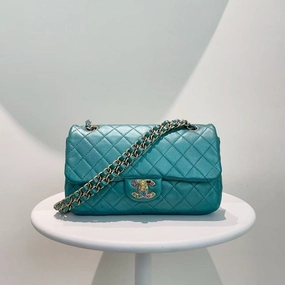 Chanel Classic Flap Bag Turquoise Leather Crossbody