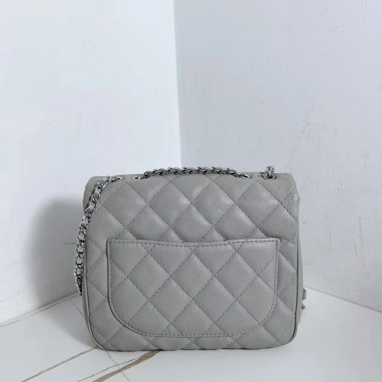 Chanel Classic Flap Square Calfskin Crossbody Bag Grey Medium