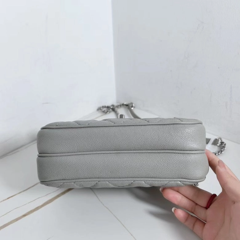 Chanel Classic Flap Square Calfskin Crossbody Bag Grey Medium