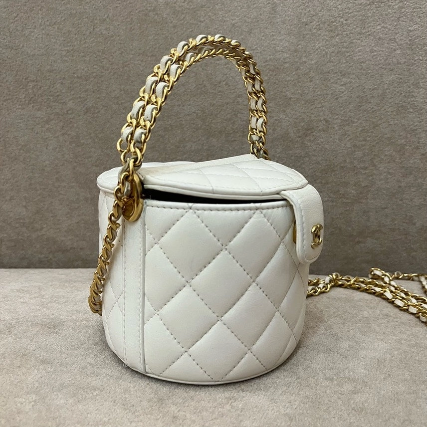 Chanel Cylinder Quilted Ivory Leather Crossbody Bag