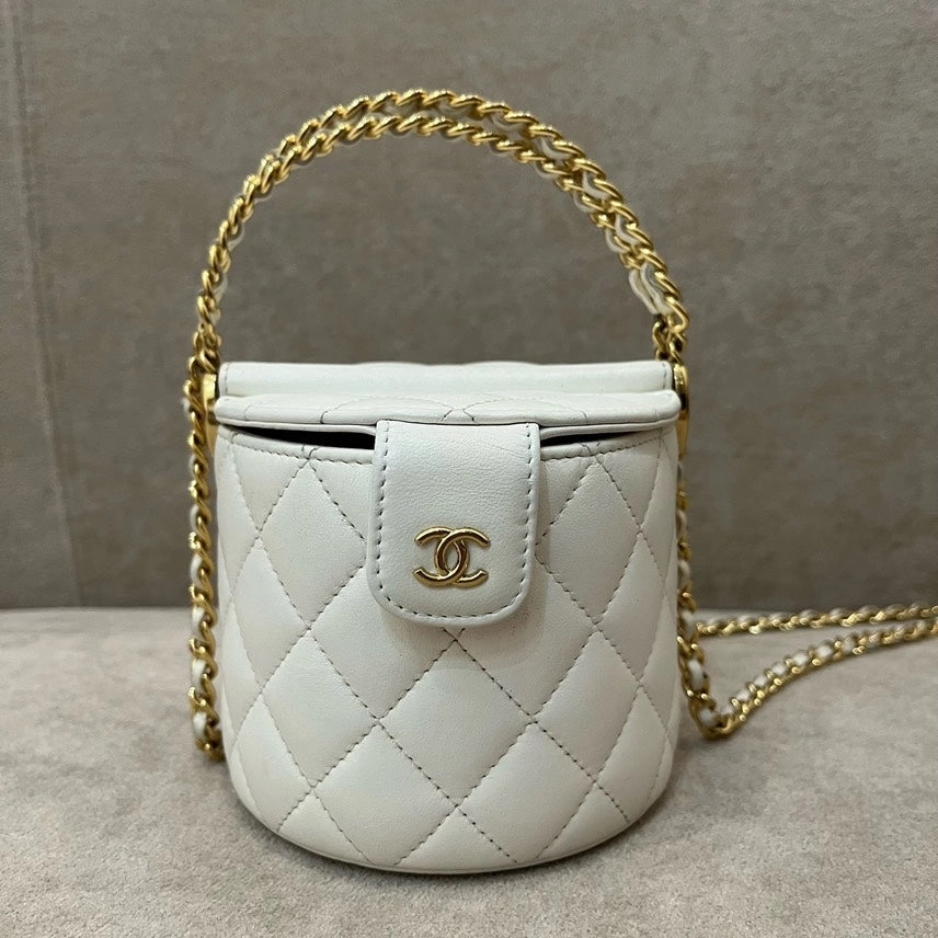 Chanel Cylinder Quilted Ivory Leather Crossbody Bag