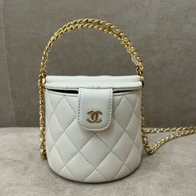 Chanel Cylinder Quilted Ivory Leather Crossbody Bag