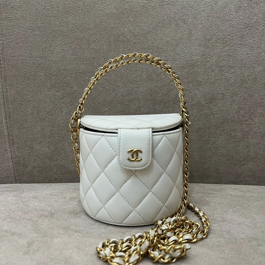 Chanel Cylinder Quilted Ivory Leather Crossbody Bag