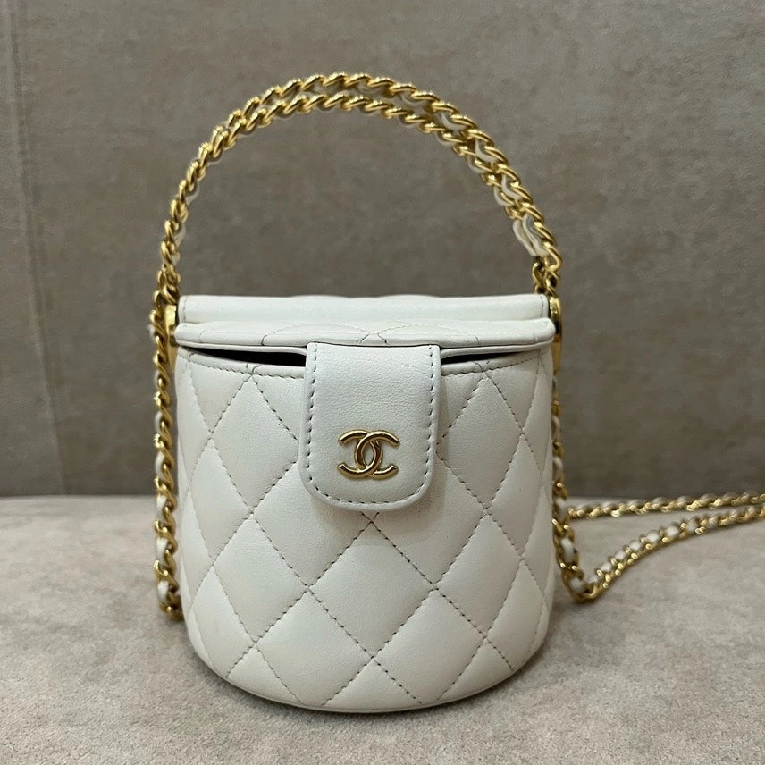 Chanel Cylinder Quilted Ivory Leather Crossbody Bag