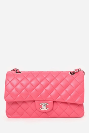 Chanel Dark Pink Lambskin Medium Double Flap Bag 'Refurbished'
