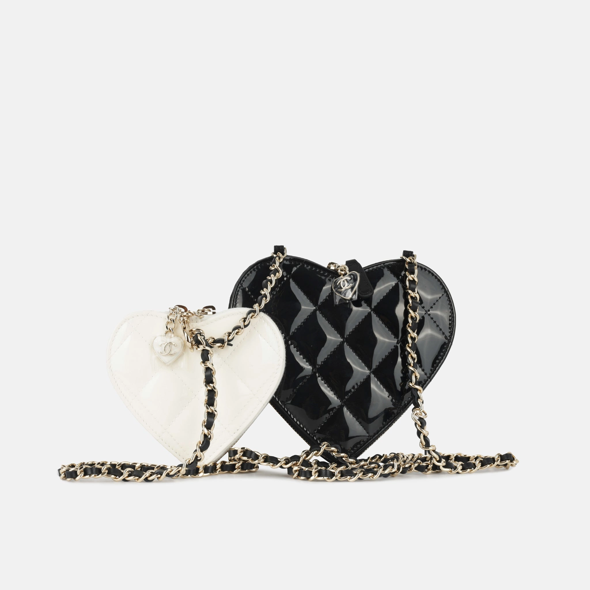 Chanel Double Heart Crossbody - Black/White