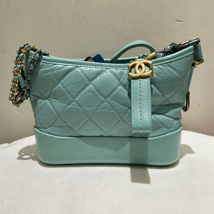 Chanel Gabrielle Small Crossbody Bag in Light Blue Leather with Card