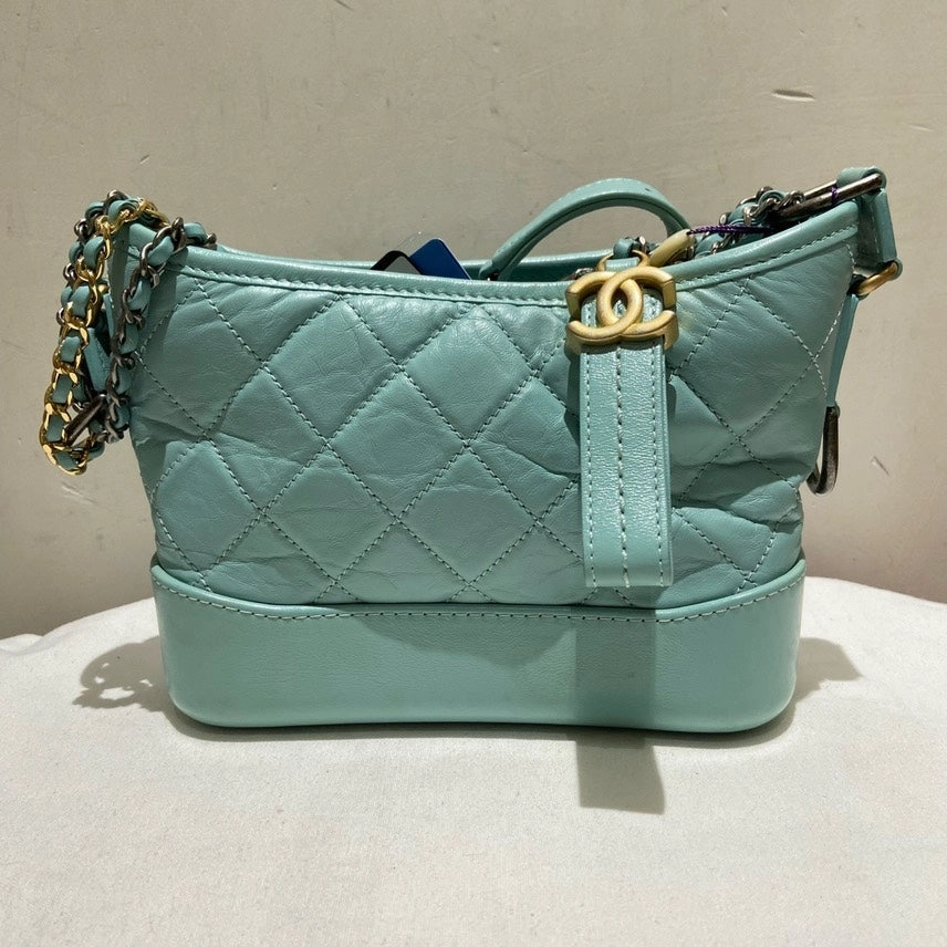 Chanel Gabrielle Small Crossbody Bag in Light Blue Leather with Card