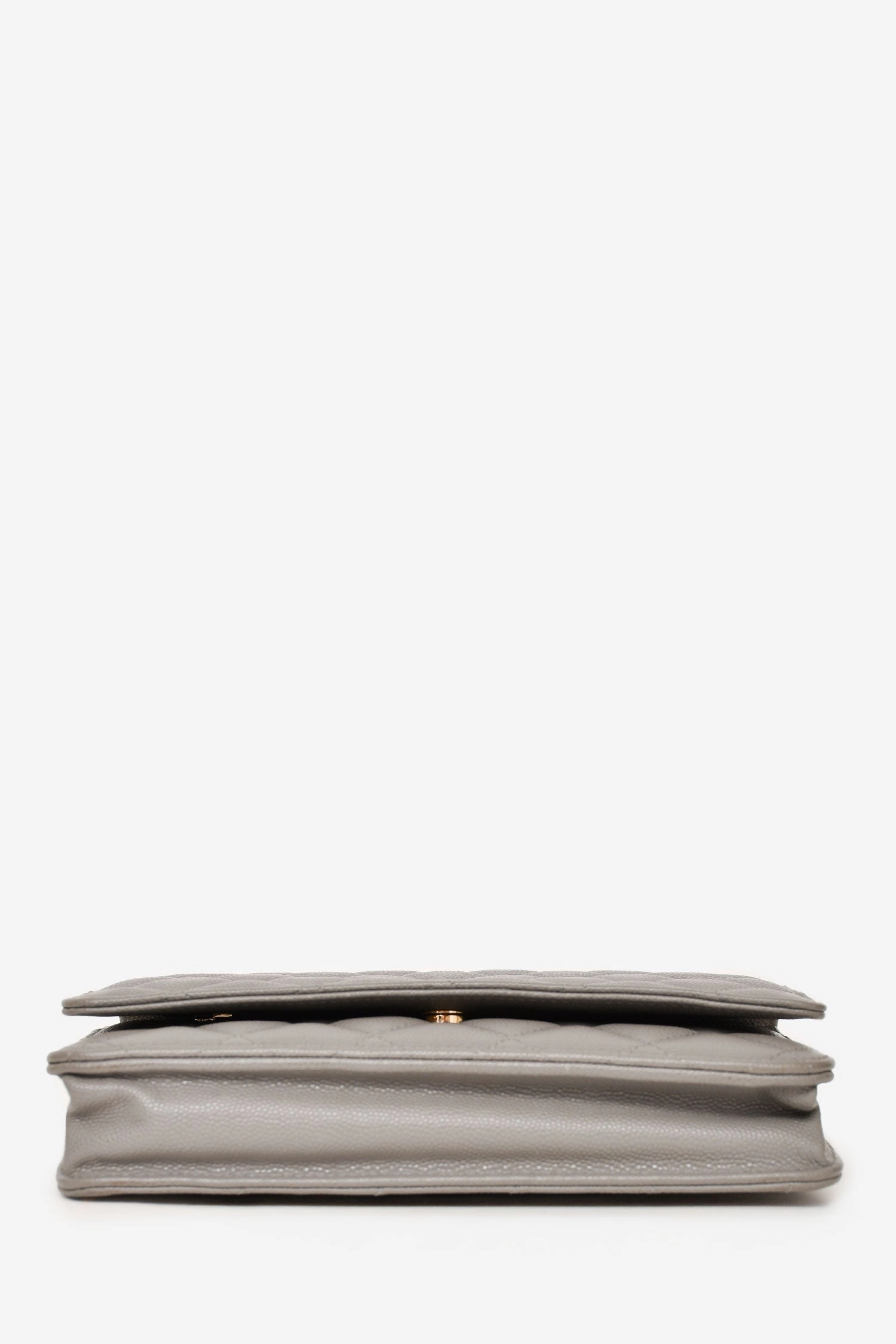 Chanel Grey Caviar Leather Wallet On Chain