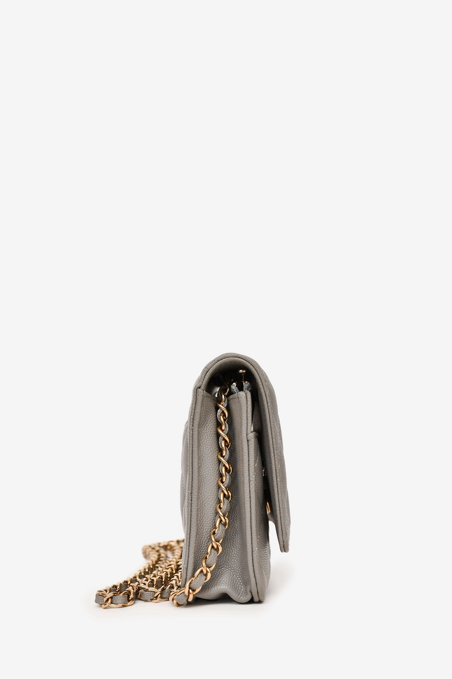 Chanel Grey Caviar Leather Wallet On Chain