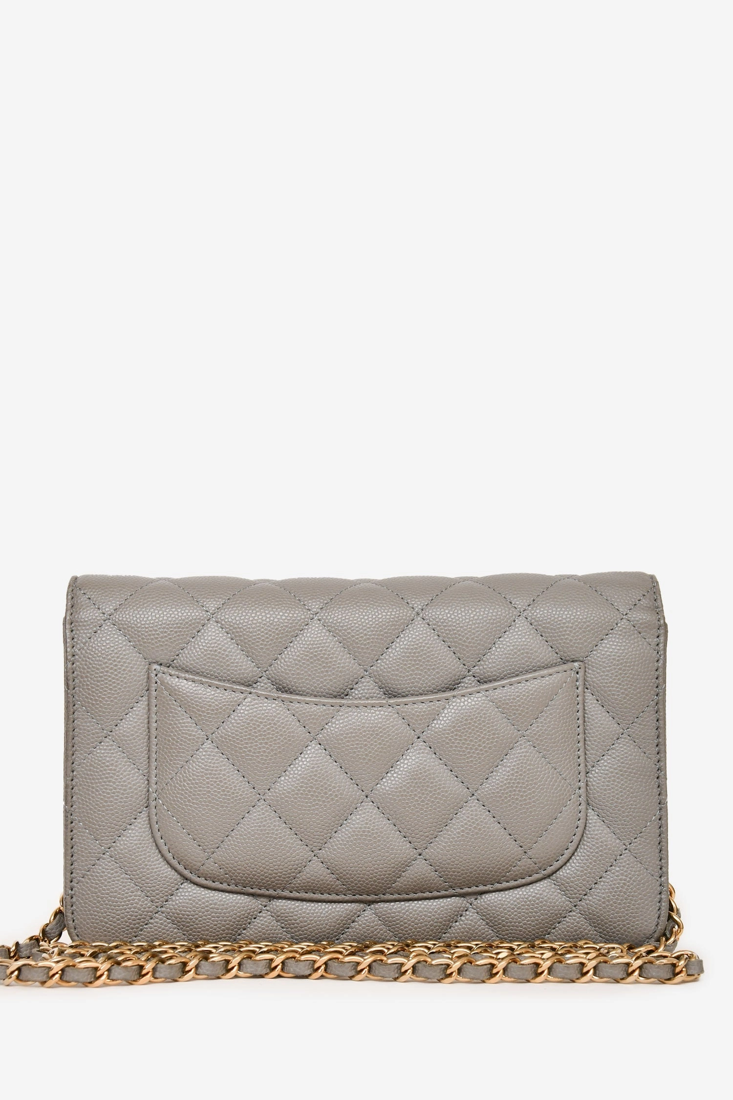 Chanel Grey Caviar Leather Wallet On Chain